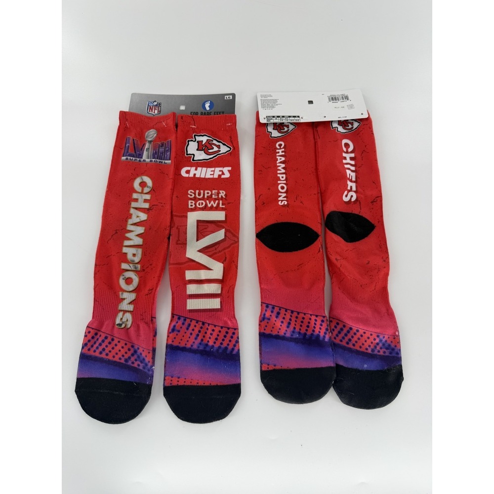 Kansas City Chiefs Super Bowl LVIII Champs Socks 2 Pairs Large Mens 10-13